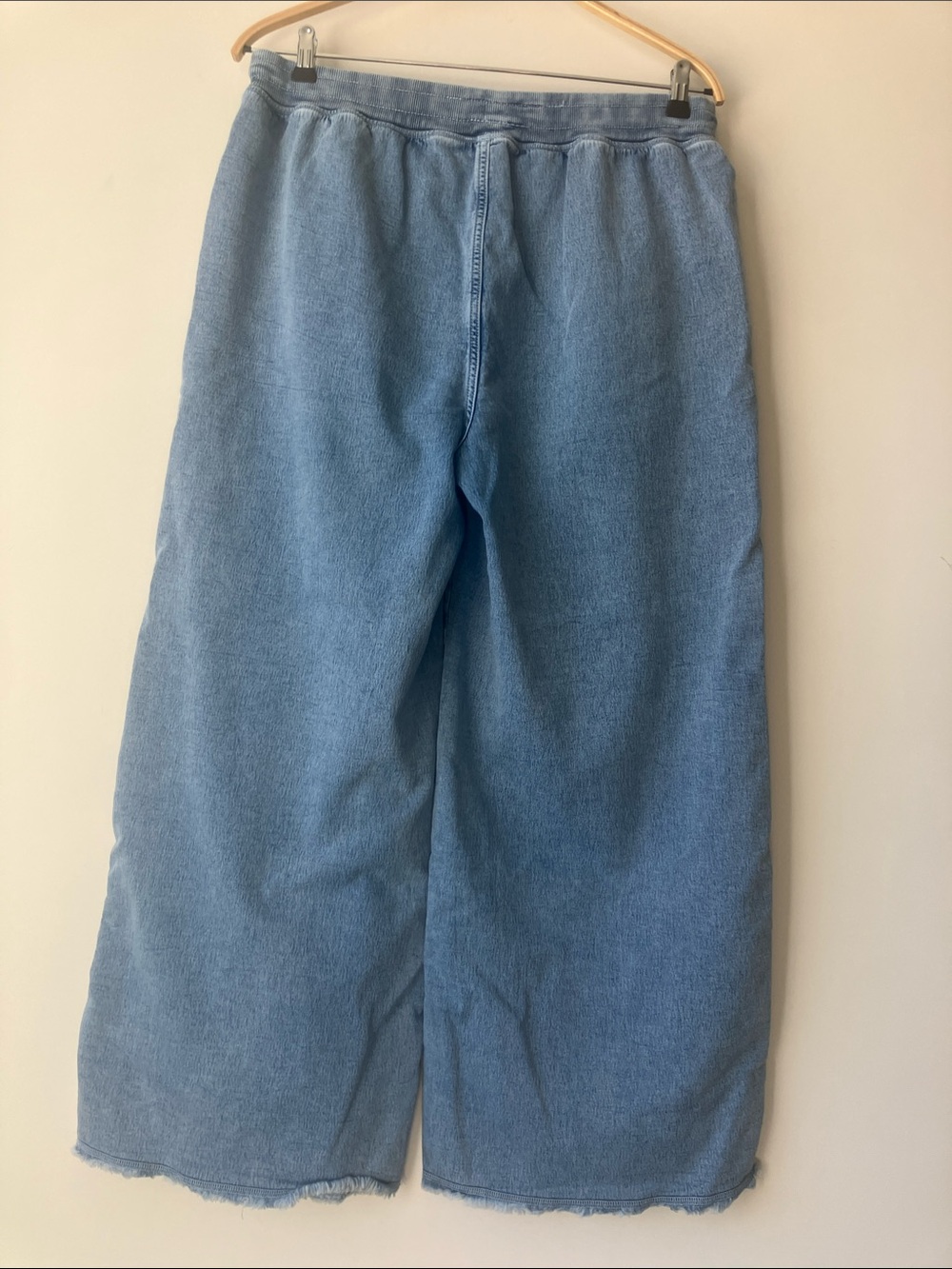 AERIE Real Soft Wide-Leg Jogger Style Blue Denim Pull-On Pants Raw Hem Size L - Picture 6 of 14